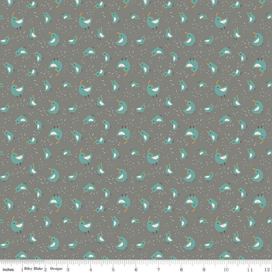 Elmer & Eloise Quail C14243 Steel - Riley Blake Designs - Birds Outdoors - Quilting Cotton Fabric