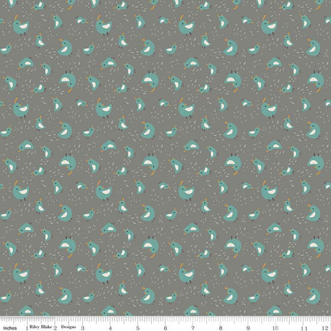 Elmer and Eloise Quail C14243 Steel by Riley Blake Designs - Birds Outdoors - Quilting Cotton Fabric