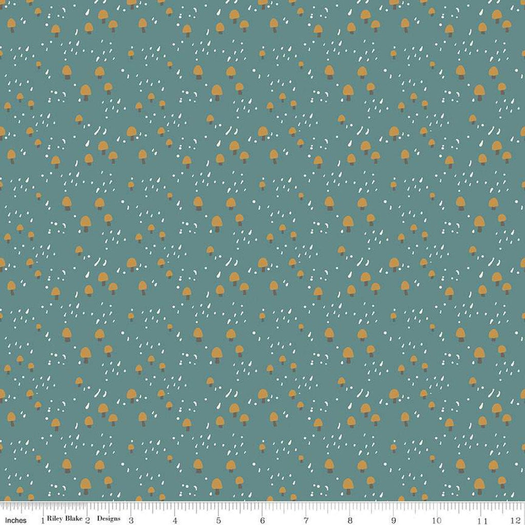 SALE Elmer and Eloise Mushrooms C14244 Teal by Riley Blake Designs - Outdoors - Quilting Cotton Fabric