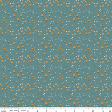 11" End of Bolt - Elmer and Eloise Mushrooms C14244 Teal by Riley Blake Designs - Outdoors - Quilting Cotton Fabric