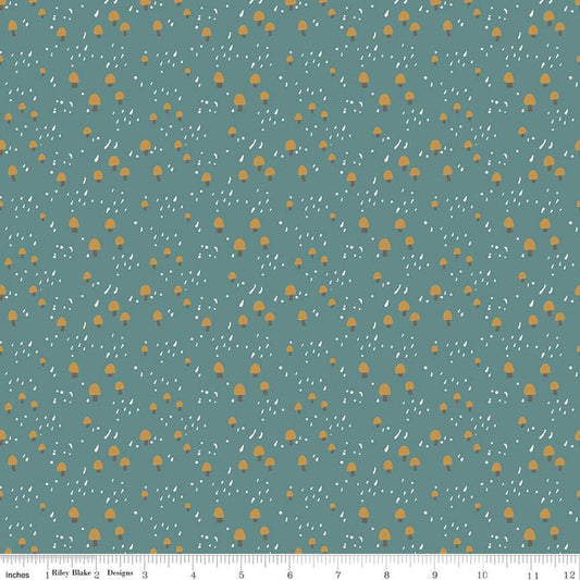 11" End of Bolt - Elmer and Eloise Mushrooms C14244 Teal by Riley Blake Designs - Outdoors - Quilting Cotton Fabric