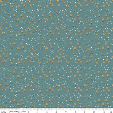 Fat Quarter End of Bolt - Elmer and Eloise Mushrooms C14244 Teal by Riley Blake Designs - Outdoors - Quilting Cotton Fabric