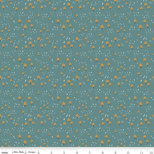 Fat Quarter End of Bolt - Elmer and Eloise Mushrooms C14244 Teal by Riley Blake Designs - Outdoors - Quilting Cotton Fabric