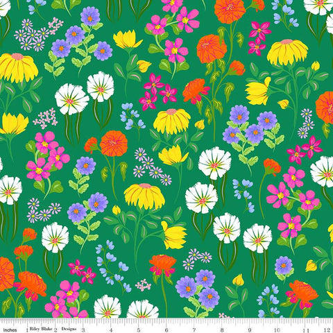 SALE Splendid Garden CD14311 Green - Riley Blake Designs - DIGITALLY PRINTED Floral Flowers - Quilting Cotton