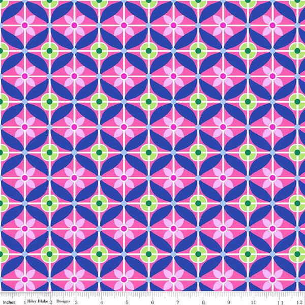 SALE Splendid Tile C14313 Hot Pink by Riley Blake Designs - Geometric Floral - Quilting Cotton Fabric