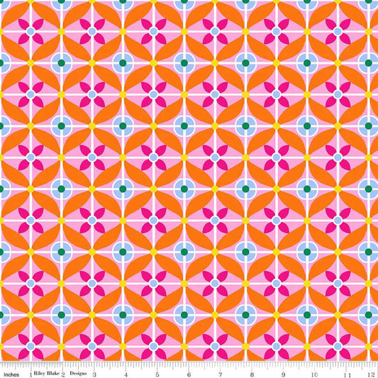 CLEARANCE Splendid Tile C14313 Peony - Riley Blake Designs - Geometric Floral - Quilting Cotton Fabric