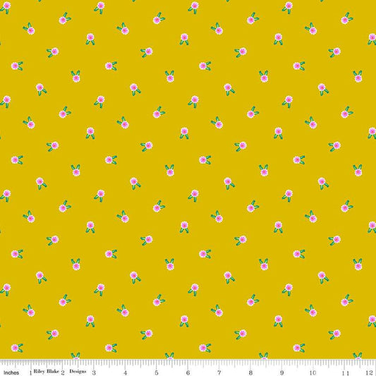 SALE Splendid Flowers C14314 Gold - Riley Blake Designs - Floral - Quilting Cotton Fabric