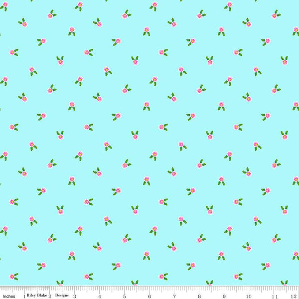 Fat Quarter End of Bolt - CLEARANCE Splendid Flowers C14314 Sky by Riley Blake Designs - Floral - Quilting Cotton Fabric
