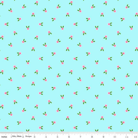 Fat Quarter End of Bolt - CLEARANCE Splendid Flowers C14314 Sky by Riley Blake Designs - Floral - Quilting Cotton Fabric