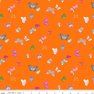CLEARANCE Splendid Butterflies CD14315 Orange - Riley Blake Designs - DIGITALLY PRINTED - Quilting Cotton
