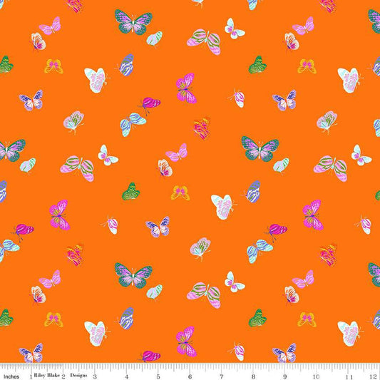 CLEARANCE Splendid Butterflies CD14315 Orange - Riley Blake Designs - DIGITALLY PRINTED - Quilting Cotton