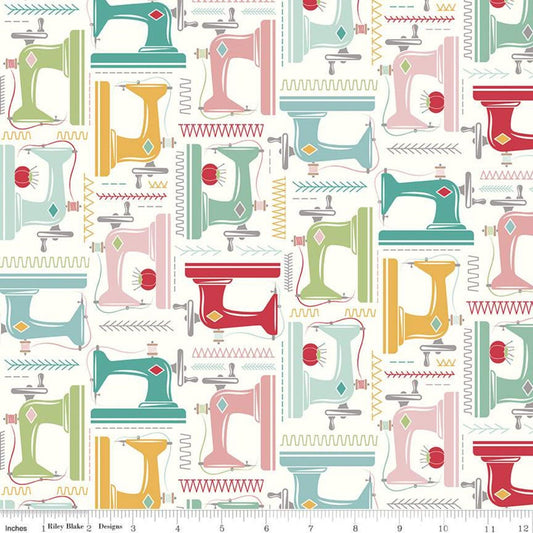 LARGE CANVAS My Happy Place Home Decor Sewing Machines Cloud HD11210 - Lori Holt Riley Blake Extra Wide Lightweight Cotton Canvas