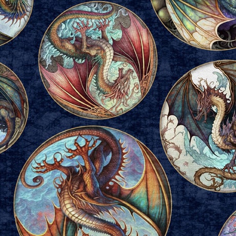 SALE Dragon Fyre 29928 Dragon Round Picture Patches N - by QT Fabrics - Fire Breathing Dragons - Quilting Cotton Fabric