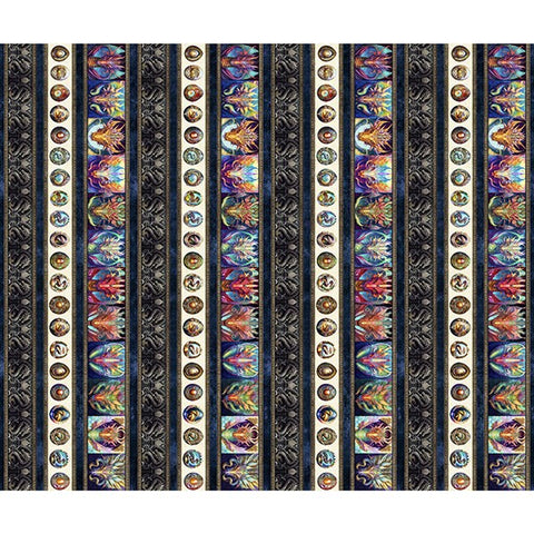 SALE Dragon Fyre 29929 Dragon Decorative Stripe X - by QT Fabrics - Fire Breathing Dragons Stripes Striped - Quilting Cotton Fabric