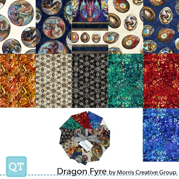 Dragon Fyre Fat Quarter Bundle 11 pieces - QT Fabrics - Pre cut Precut - Fire Breathing Dragons - Quilting Cotton Fabric