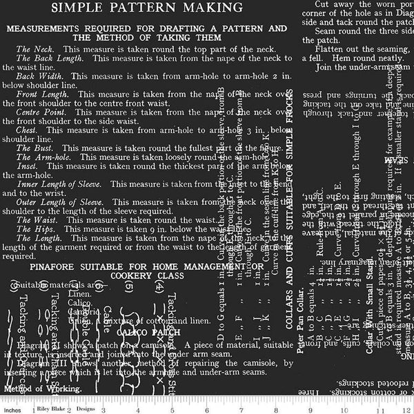 2yrd 28" End of Bolt Piece - SALE Sew Text WIDE BACK WB13870 Black - Riley Blake - 107/108" Wide - Sewing Themed - Quilting Cotton Fabric