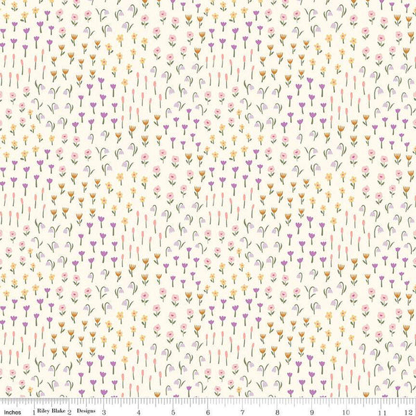 13" End of Bolt - Let It Bloom Meadow C14283 Cream by Riley Blake Designs - Floral Flowers - Quilting Cotton Fabric