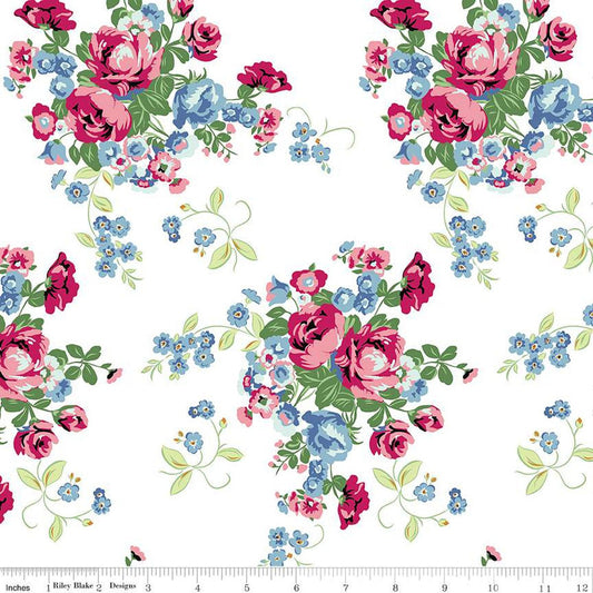 SALE 27" End of Bolt - Tulip Cottage Main C14260 White - Riley Blake Designs - Floral Flowers - Quilting Cotton Fabric