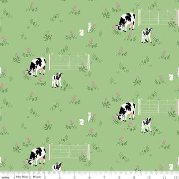 SALE Tulip Cottage Cows & Bunnies C14262 Grass - Riley Blake Designs - Flowers Tulip Fields - Quilting Cotton Fabric