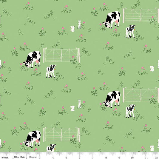 SALE Tulip Cottage Cows & Bunnies C14262 Grass - Riley Blake Designs - Flowers Tulip Fields - Quilting Cotton Fabric