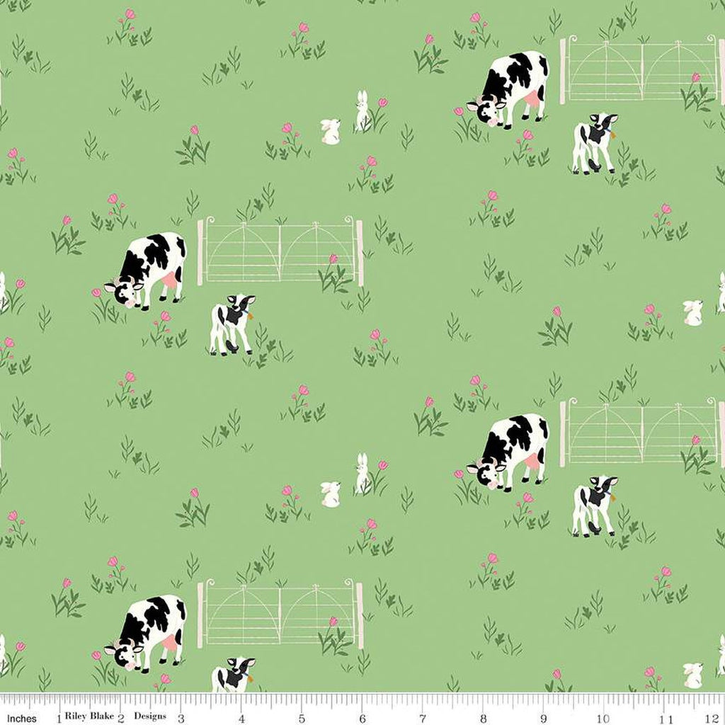 SALE Tulip Cottage Cows and Bunnies C14262 Grass by Riley Blake Designs - Flowers Tulip Fields - Quilting Cotton Fabric