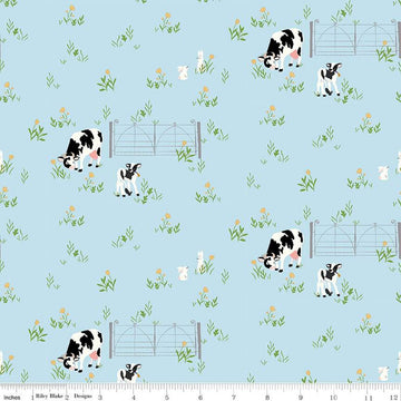 SALE Tulip Cottage Cows & Bunnies C14262 Sky - Riley Blake Designs - Flowers Tulip Fields - Quilting Cotton Fabric