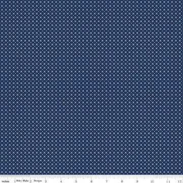 25" End of Bolt - DEAL Tulip Cottage Stitches C14267 Navy - Riley Blake Designs - Geometric Xs Dots - Quilting Cotton Fabric