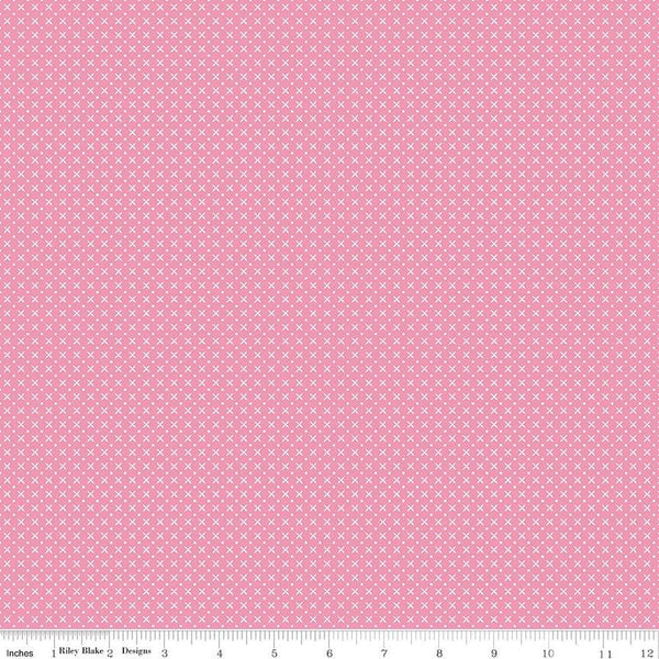 CLEARANCE Tulip Cottage Stitches C14267 Rose by Riley Blake Designs - Geometric Xs Dots - Quilting Cotton Fabric