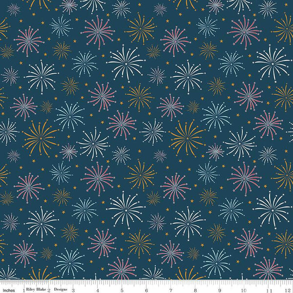 Sweet Freedom Fireworks SC14412 Oxford SPARKLE - Riley Blake Designs - Patriotic Gold SPARKLE - Quilting Cotton Fabric