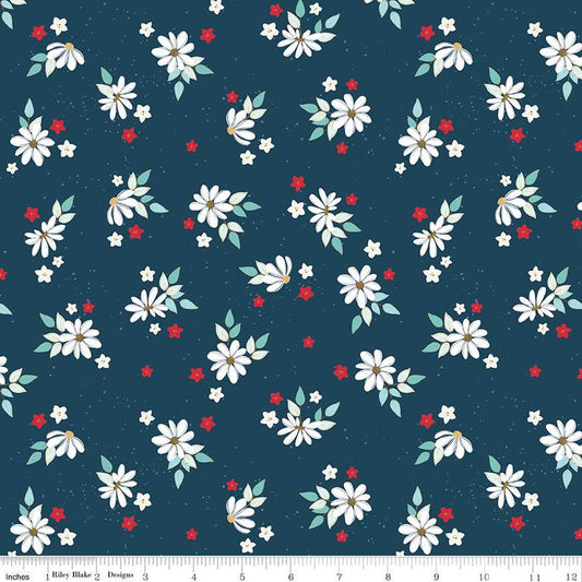11" End of Bolt - SALE Sweet Freedom Summer Flowers SC14413 Oxford SPARKLE - Riley Blake  - Patriotic Floral Gold SPARKLE - Quilting Cotton