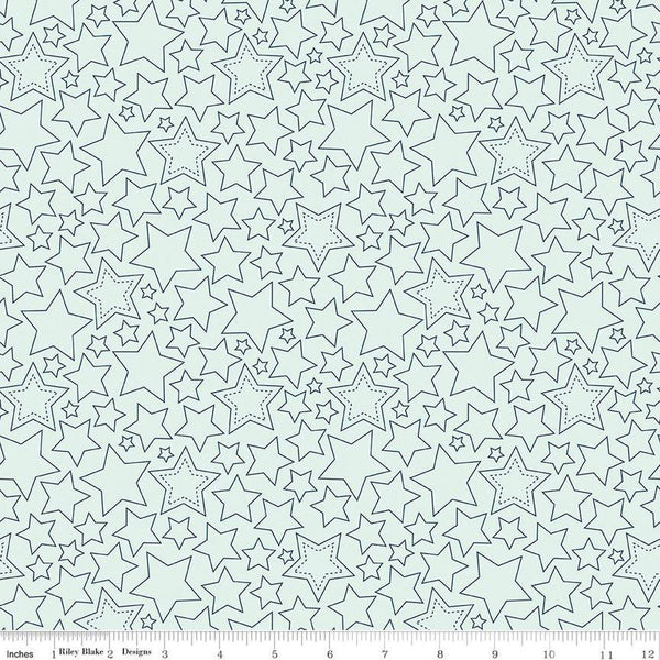 Fat Quarter End of Bolt - CLEARANCE Sweet Freedom Stars C14414 Bleached Denim by Riley Blake - Patriotic Outlined - Quilting Cotton Fabric