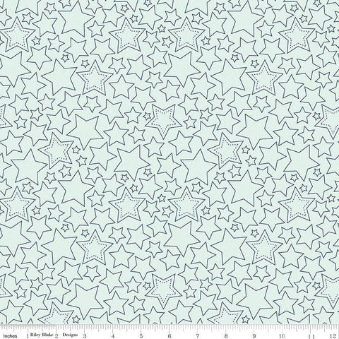 Fat Quarter End of Bolt - CLEARANCE Sweet Freedom Stars C14414 Bleached Denim by Riley Blake - Patriotic Outlined - Quilting Cotton Fabric