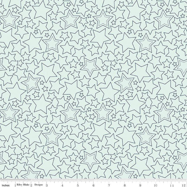 SALE Sweet Freedom Stars C14414 Bleached Denim by Riley Blake Designs - Patriotic Outlined Stars - Quilting Cotton Fabric