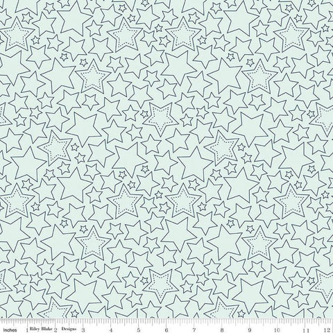 SALE Sweet Freedom Stars C14414 Bleached Denim by Riley Blake Designs - Patriotic Outlined Stars - Quilting Cotton Fabric
