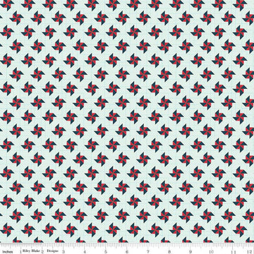 CLEARANCE Sweet Freedom Pinwheels  C14415 Bleached Denim - Riley Blake Designs - Patriotic Gridded Background - Quilting Cotton Fabric
