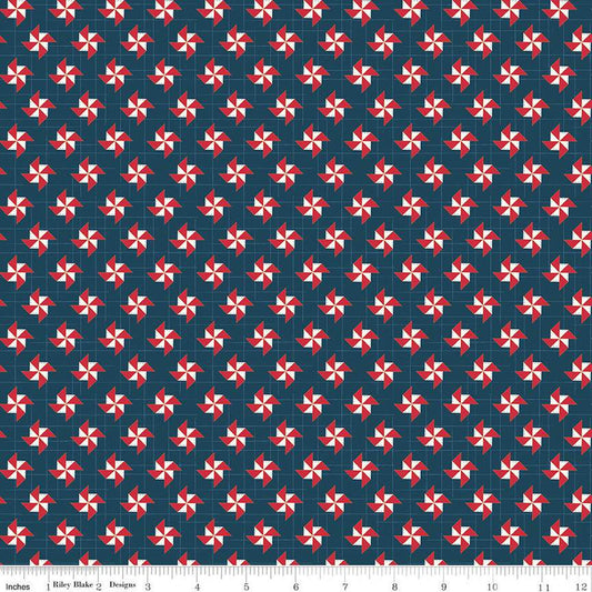 Sweet Freedom Pinwheels  C14415 Oxford - Riley Blake Designs - Patriotic Gridded Background - Quilting Cotton Fabric