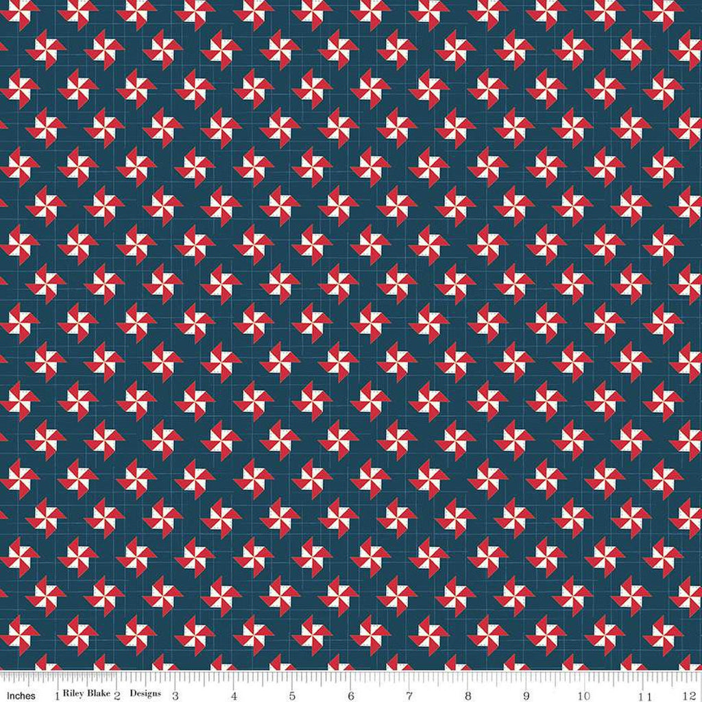 SALE Sweet Freedom Pinwheels  C14415 Oxford by Riley Blake Designs - Patriotic Gridded Background - Quilting Cotton Fabric