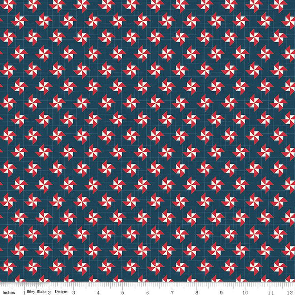 Sweet Freedom Pinwheels  C14415 Oxford by Riley Blake Designs - Patriotic Gridded Background - Quilting Cotton Fabric