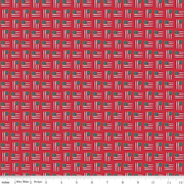 Sweet Freedom Flags SC14416 Red SPARKLE - Riley Blake Designs - Patriotic Gold SPARKLE - Quilting Cotton Fabric