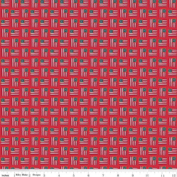 Sweet Freedom Flags SC14416 Red SPARKLE - Riley Blake Designs - Patriotic Gold SPARKLE - Quilting Cotton Fabric