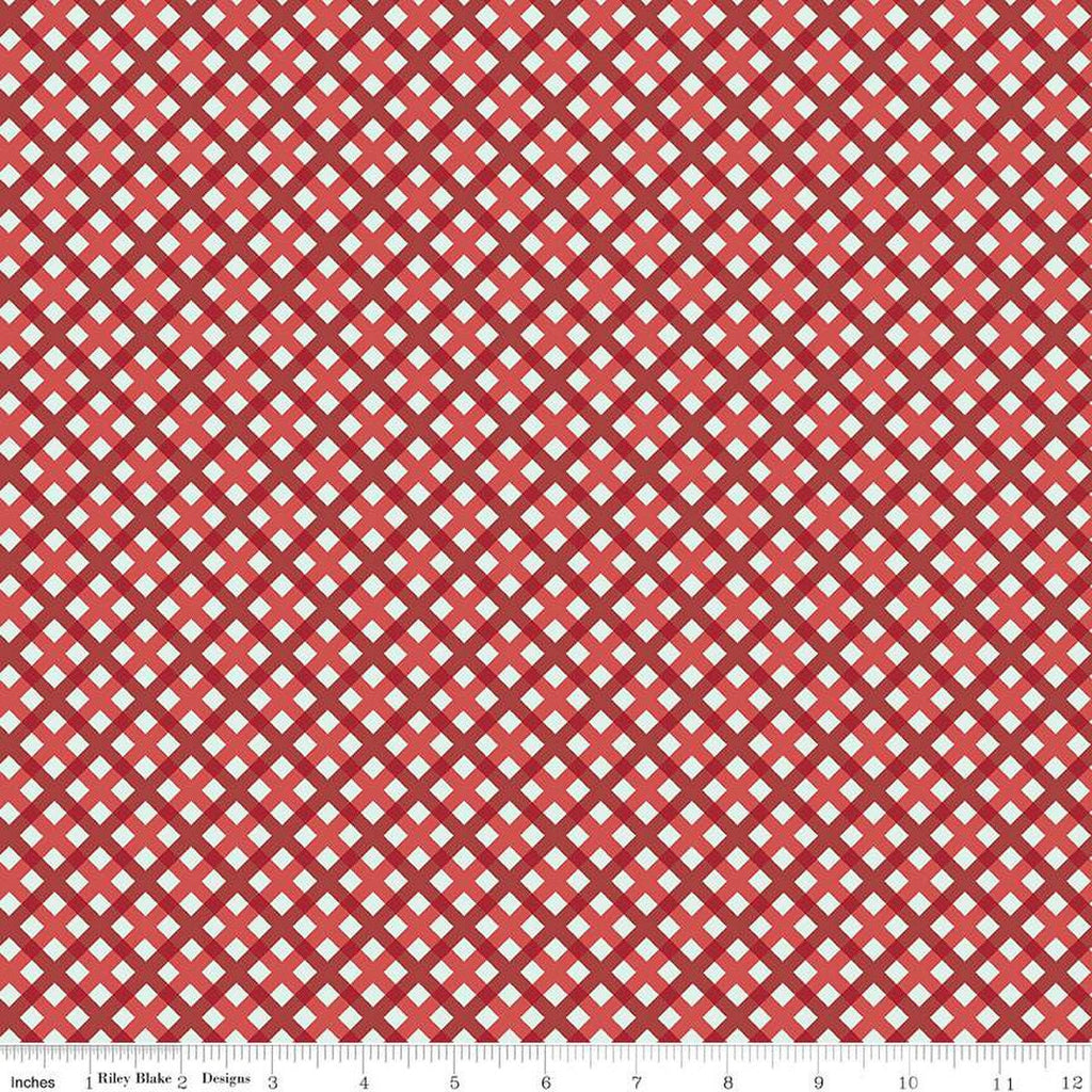SALE Sweet Freedom PRINTED Gingham Picnic C14417 Red by Riley Blake Designs - Patriotic Diagonal Check - Quilting Cotton Fabric