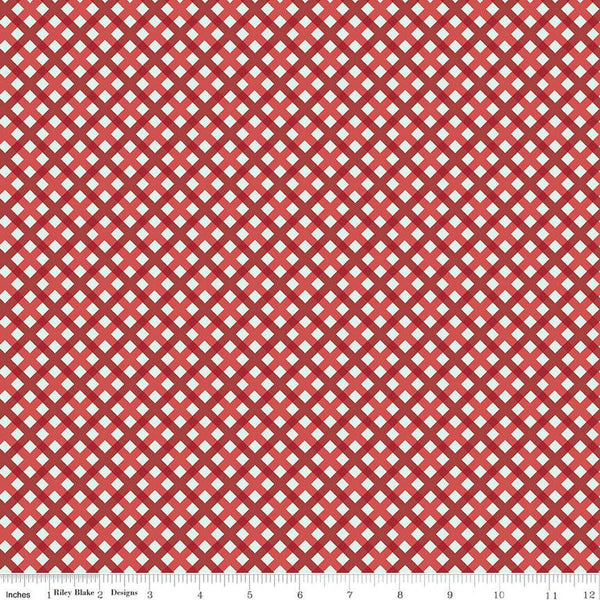 SALE Sweet Freedom PRINTED Gingham Picnic C14417 Red by Riley Blake Designs - Patriotic Diagonal Check - Quilting Cotton Fabric