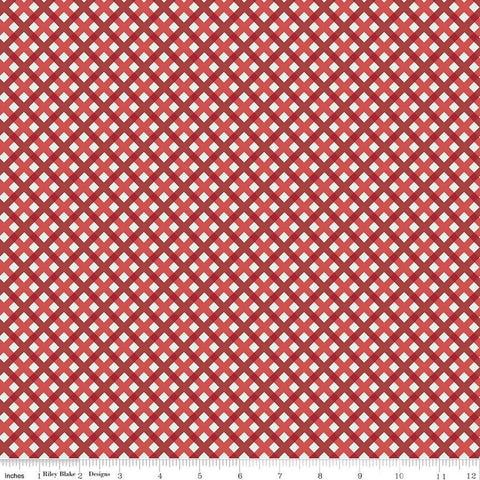 SALE Sweet Freedom PRINTED Gingham Picnic C14417 Red by Riley Blake Designs - Patriotic Diagonal Check - Quilting Cotton Fabric