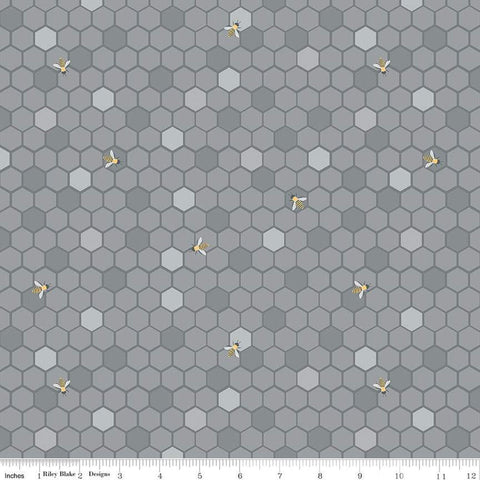 1 Yard End of Bolt - CLEARANCE Sunshine and Sweet Tea Honeycomb C14321 Gray by Riley Blake Designs - Geometric Bees - Quilting Cotton Fabric