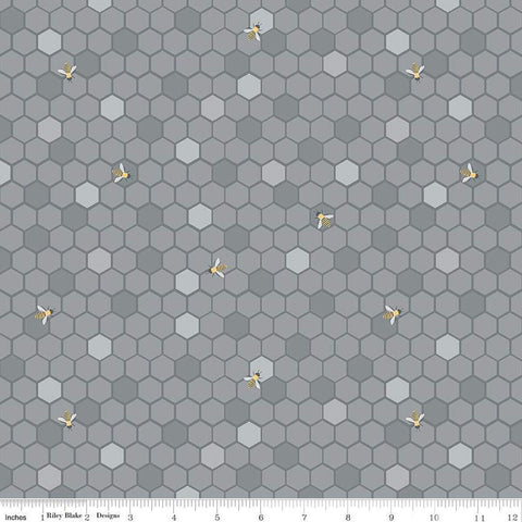 CLEARANCE Sunshine and Sweet Tea Honeycomb C14321 Gray by Riley Blake Designs - Tone-on-Tone Geometric  Bees - Quilting Cotton Fabric