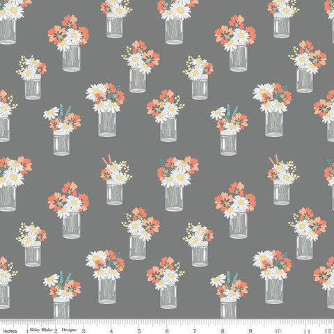 CLEARANCE Sunshine and Sweet Tea Mason Jar Bouquets C14322 Gray by Riley Blake Designs - Floral Flowers - Quilting Cotton Fabric