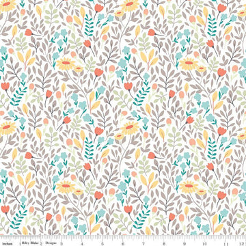 Sunshine & Sweet Tea Summer Floral C14323 White - Riley Blake Designs - Leaves Flowers - Quilting Cotton Fabric