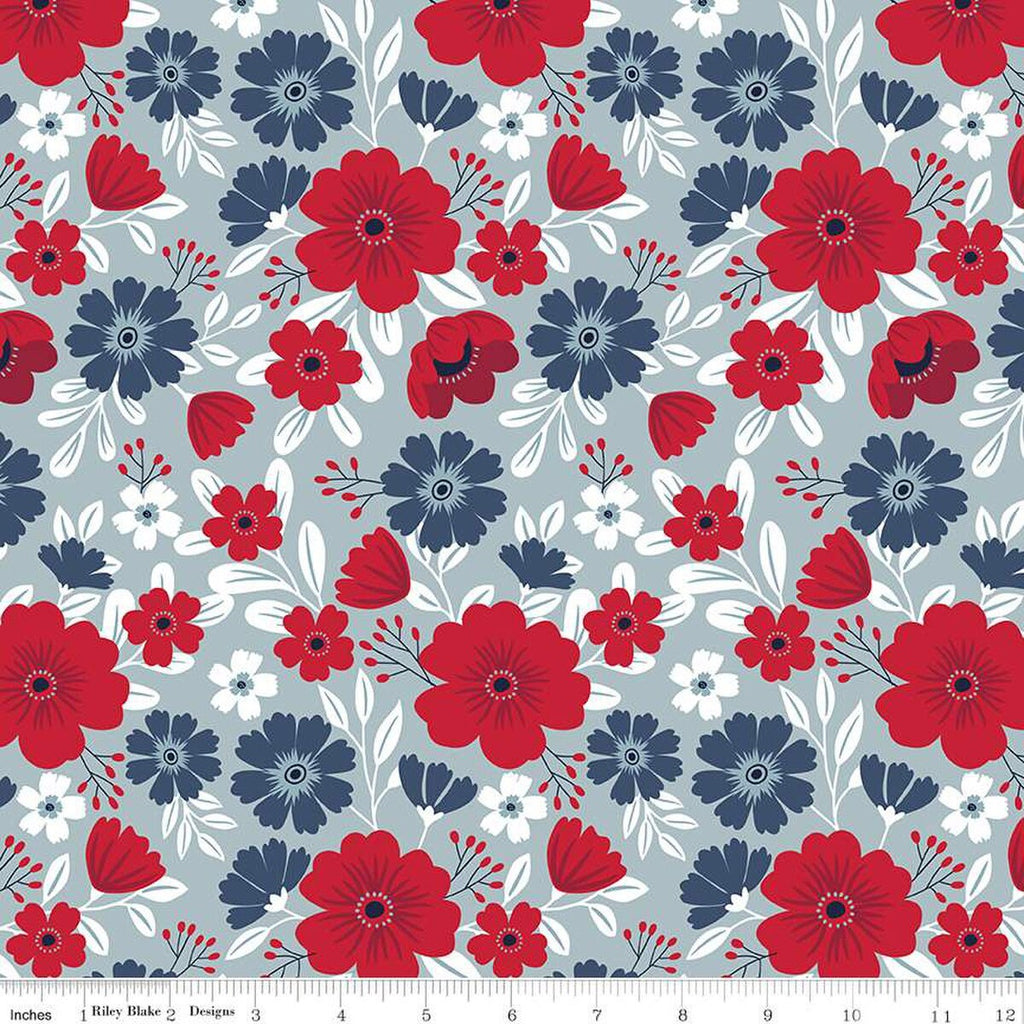 American Beauty Main C14440 Storm by Riley Blake Designs - Patriotic Floral Flowers - Quilting Cotton Fabric