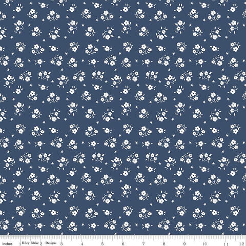 American Beauty Ditsy C14446 Navy by Riley Blake Designs - Patriotic Floral White Flowers Stars - Quilting Cotton Fabric