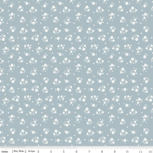 American Beauty Ditsy C14446 Storm by Riley Blake Designs - Patriotic Floral White Flowers Stars - Quilting Cotton Fabric